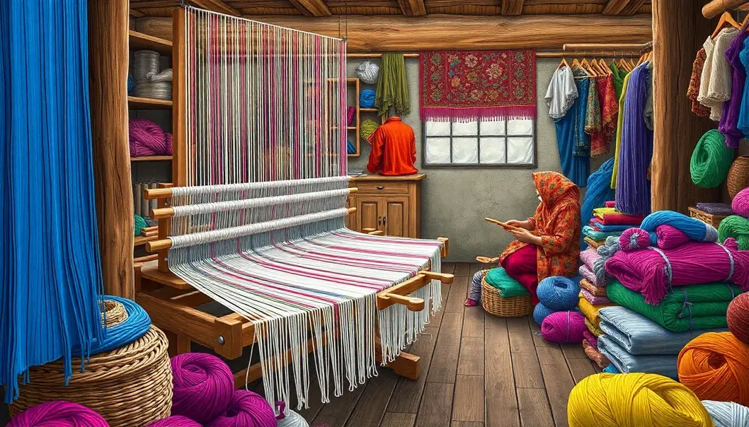 A traditional loom in action, showcasing the vibrant artistry of ancient weaving techniques.